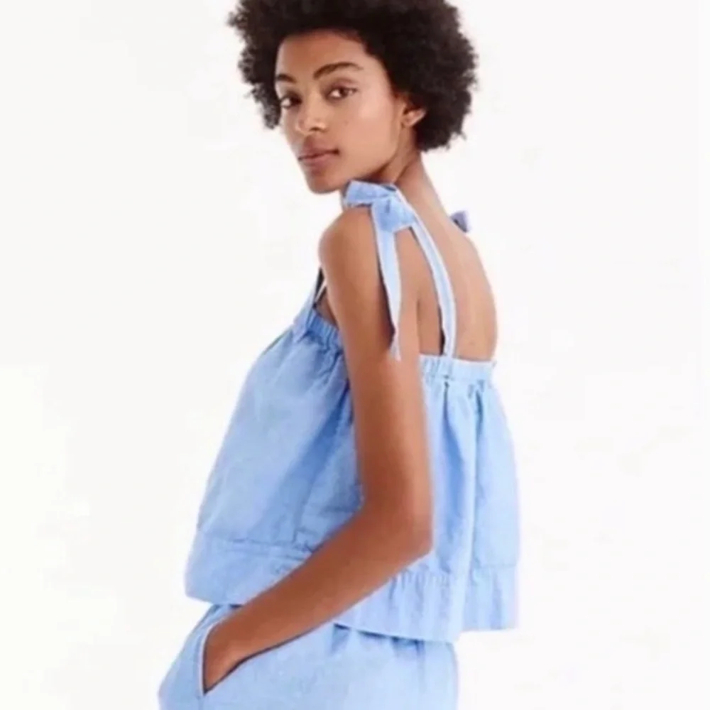 J. Crew Tie-shoulder Chambray Linen Top